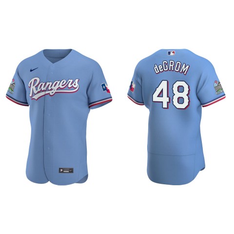 Mens Texas Rangers #48 Jacob deGrom Nike Light Blue Alternate Authentic Jersey