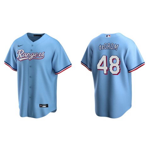 Youth Texas Rangers #48 Jacob deGrom Nike Light Blue Alternate CoolBase Jersey