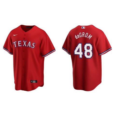 Youth Texas Rangers #48 Jacob deGrom Nike Scarlet Alternate CoolBase Jersey