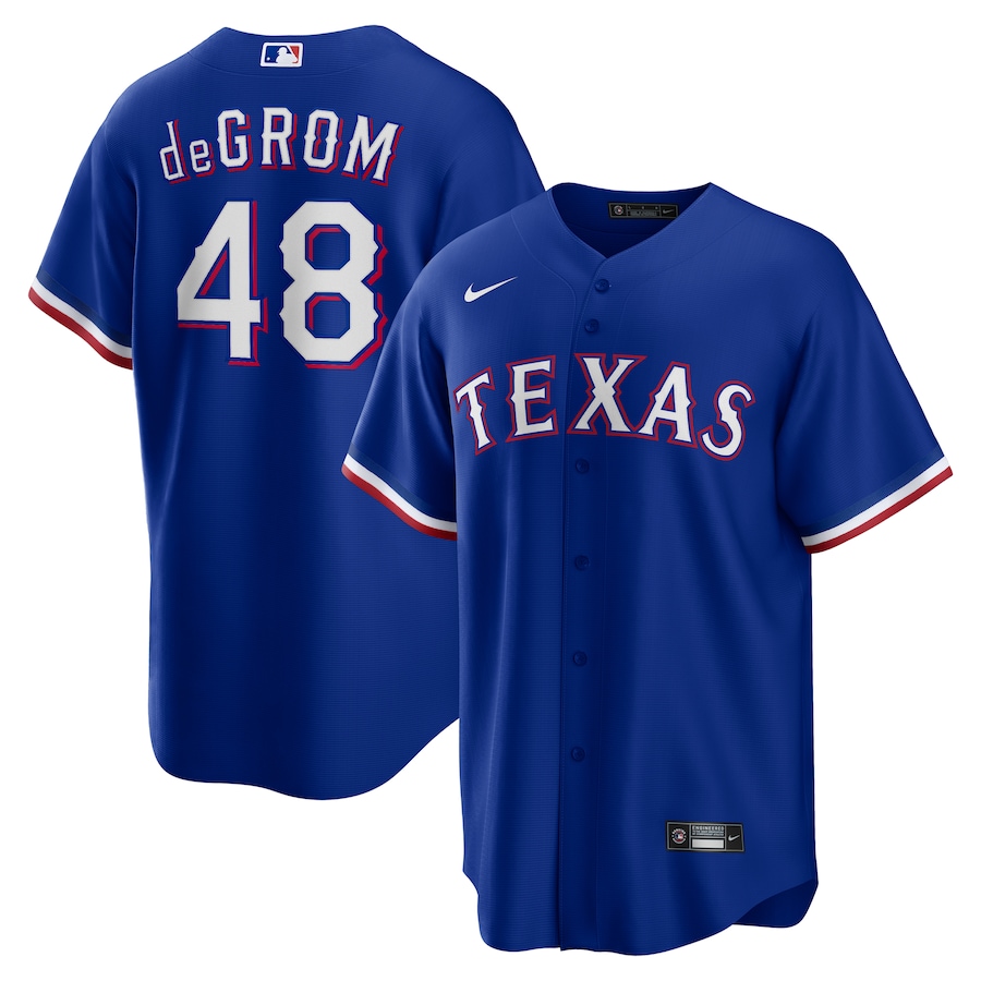 Youth Texas Rangers #48 Jacob deGrom Royal Alternate CoolBase Jersey