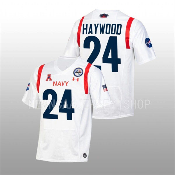 Mens Youth Navy Midshipmen #24 Maquel Haywood 2022 White astronaut-themed alternate Football Jersey