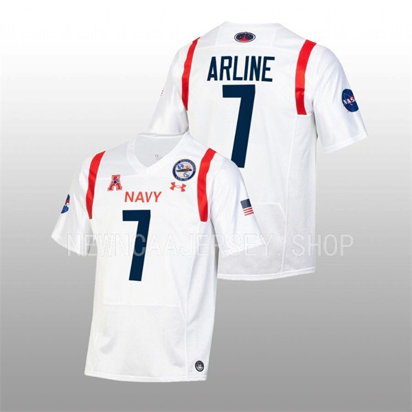 Mens Youth Navy Midshipmen #7 Xavier Arline 2022 White astronaut-themed alternate Football Jersey