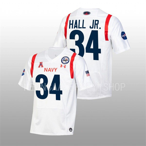 Mens Youth Navy Midshipmen #34 Anton Hall Jr. 2022 White astronaut-themed alternate Football Jersey