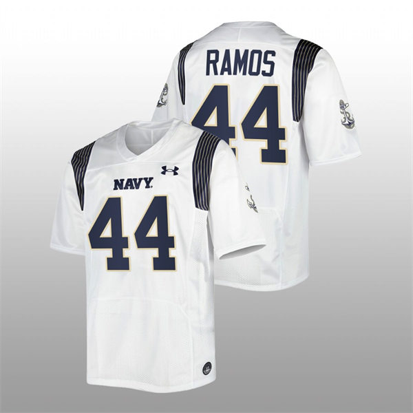 Mens Youth Navy Midshipmen #44 Colin Ramos 2022 White College Football Game Jersey