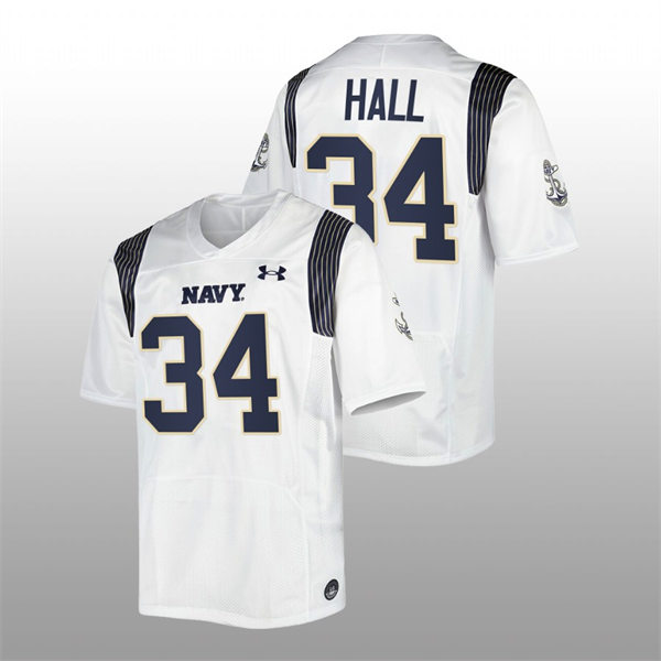 Mens Youth Navy Midshipmen #34 Anton Hall Jr. #2022 White College Football Game Jersey