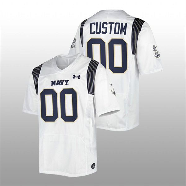 Mens Youth Navy Midshipmen Custom 2022 White College Football Game Jersey