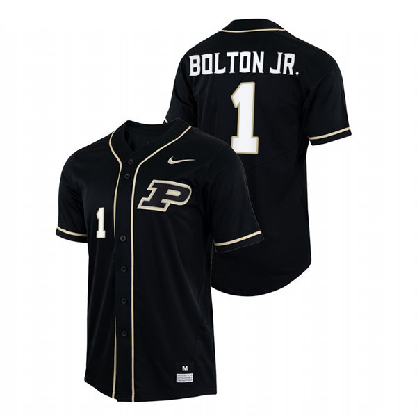 Mens Youth Purdue Boilermakers #1 Mike Bolton Jr. Nike Black College Baseball Game Jersey