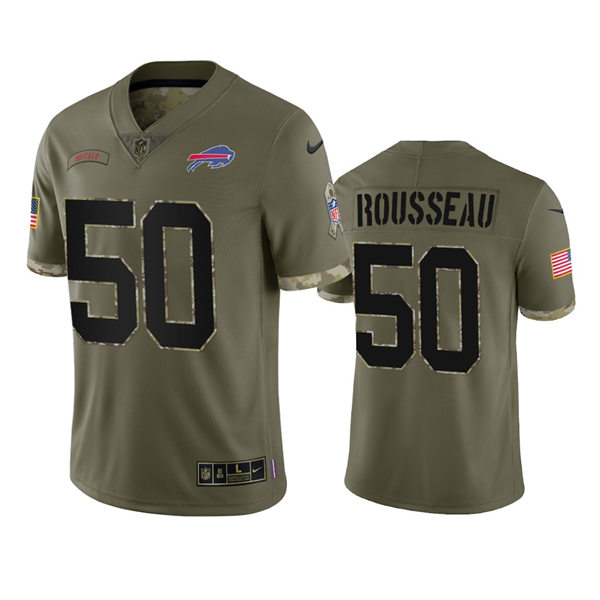 Mens Buffalo Bills #50 Gregory Rousseau Olive 2022 Salute To Service Jersey
