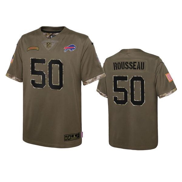 Youth Buffalo Bills #50 Gregory Rousseau Olive 2022 Salute To Service Limited Jersey