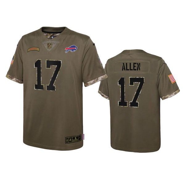 Youth Buffalo Bills #17 Josh Allen Olive 2022 Salute To Service Limited Jersey