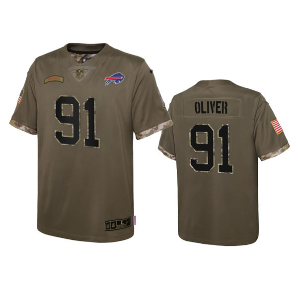 Youth Buffalo Bills #91 Ed Oliver Olive 2022 Salute To Service Limited Jersey
