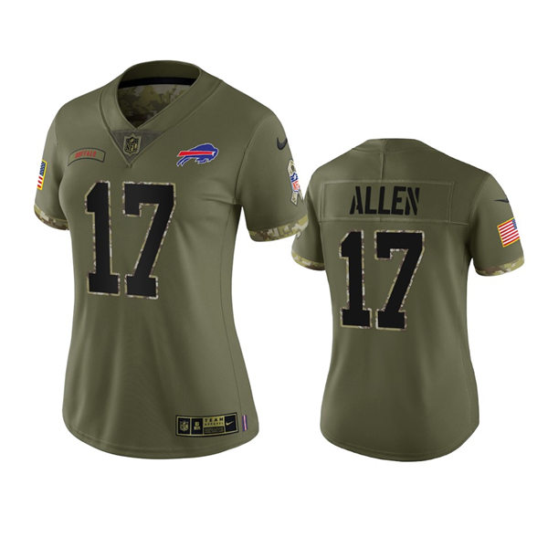 Women's Buffalo Bills #17 Josh Allen Olive 2022 Salute To Service Limited Jersey