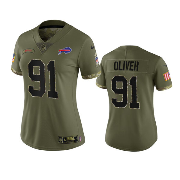 Women's Buffalo Bills #91 Ed Oliver Olive 2022 Salute To Service Limited Jersey