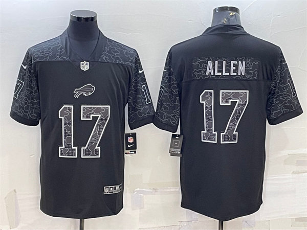 Mens Buffalo Bills #17 Josh Allen Black Reflective Limited Jersey