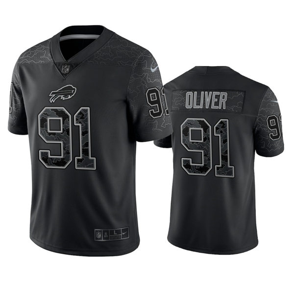 Mens Buffalo Bills #91 Ed Oliver Black Reflective Limited Jersey