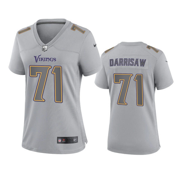 Women's Minnesota Vikings #71 Christian Darrisaw Gray Atmosphere Fashion Game Jersey
