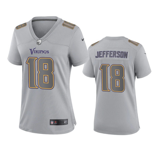 Women's Minnesota Vikings #18 Justin Jefferson Gray Atmosphere Fashion Game Jersey