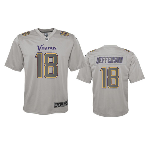 Youth Minnesota Vikings #18 Justin Jefferson Gray Atmosphere Fashion Game Jersey