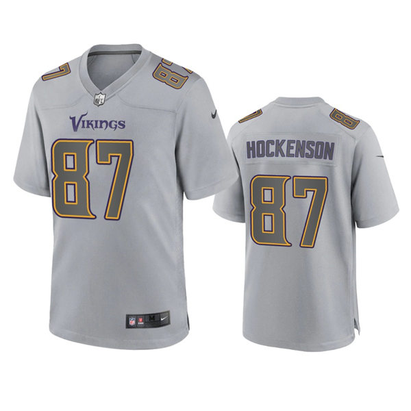 Men's Minnesota Vikings #87 T.J. Hockenson Gray Atmosphere Fashion Game Jersey