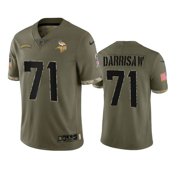 Men's Minnesota Vikings #71 Christian Darrisaw Olive 2022 Salute To Service Jersey