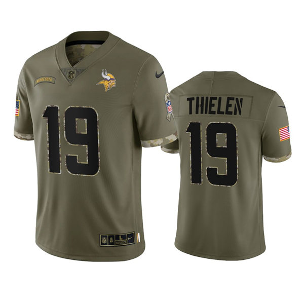 Men's Minnesota Vikings #19 Adam Thielen Olive 2022 Salute To Service Jersey