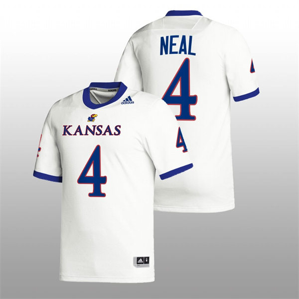 Mens Youth Kansas Jayhawks #4 Devin Neal Adidas White College Football Game Jersey