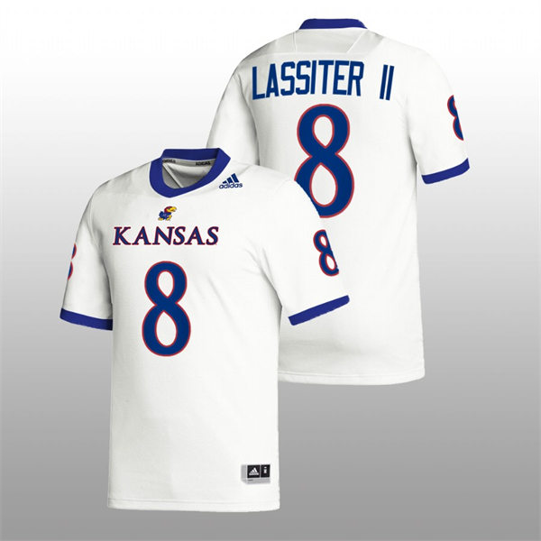 Mens Youth Kansas Jayhawks #8 Kwamie Lassiter II Adidas White College Football Game Jersey