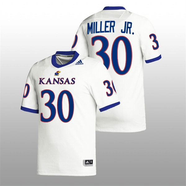 Mens Youth Kansas Jayhawks #30 Rich Miller Jr. Adidas White College Football Game Jersey