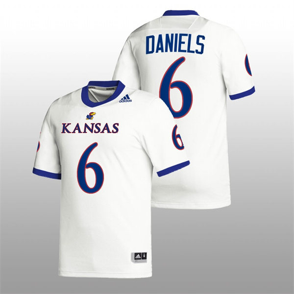 Mens Youth Kansas Jayhawks #6 Jalon Daniels Adidas White College Football Game Jersey