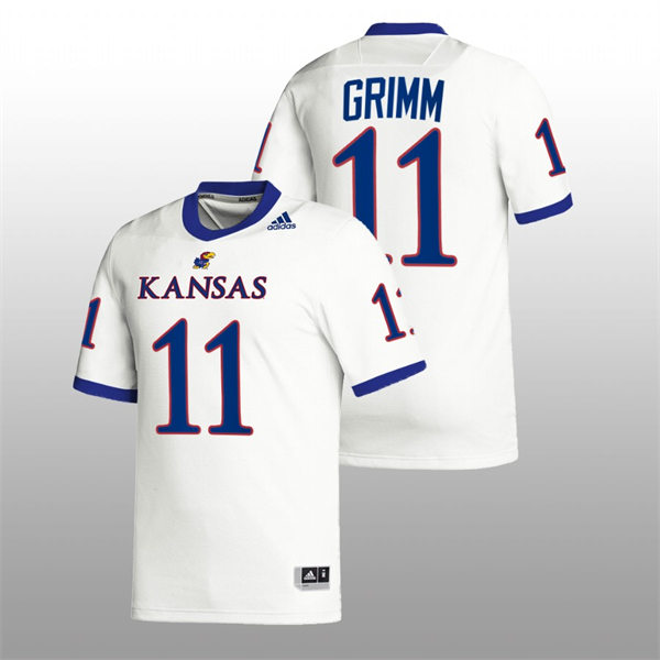 Mens Youth Kansas Jayhawks #11 Luke Grimm Adidas White College Football Game Jersey