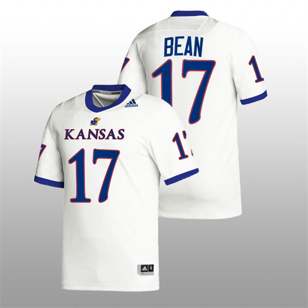 Mens Youth Kansas Jayhawks #17 Jason Bean Adidas White College Football Game Jersey