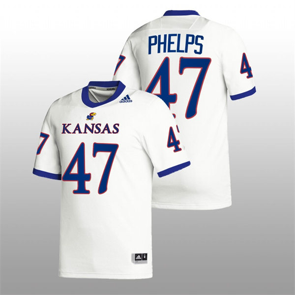 Mens Youth Kansas Jayhawks #47 Lonnie Phelps Adidas White College Football Game Jersey