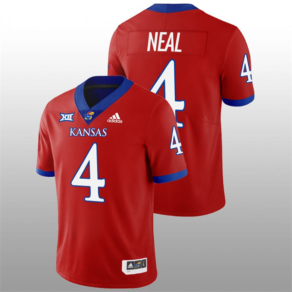Mens Youth Kansas Jayhawks #4 Devin Neal Adidas Red College Football Game Jersey