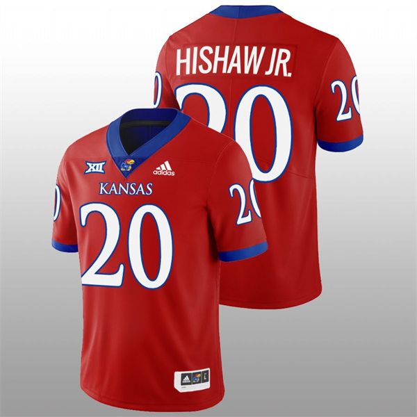 Mens Youth Kansas Jayhawks #20 Daniel Hishaw Jr. Adidas Red College Football Game Jersey