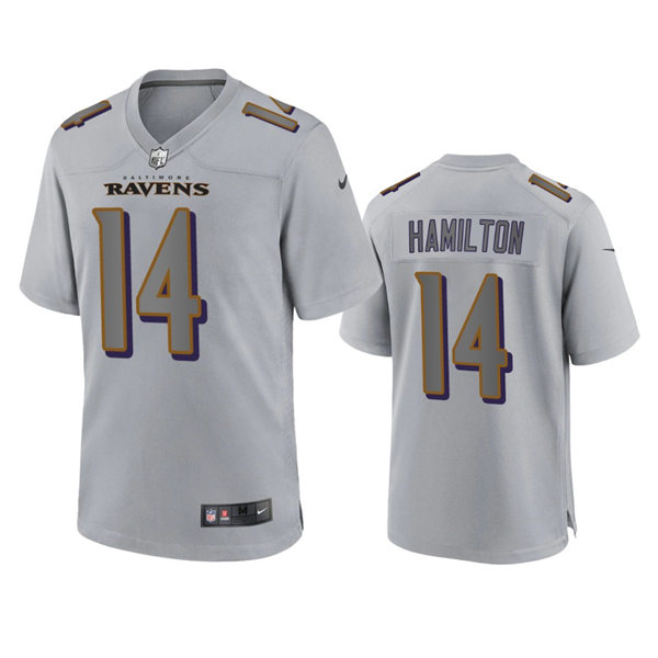 Mens Baltimore Ravens #14 Kyle Hamilton Gray Atmosphere Fashion Game Jersey