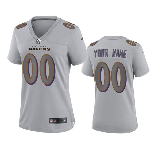 Women's Baltimore Ravens Custom Gray Atmosphere Fashion Game Jersey