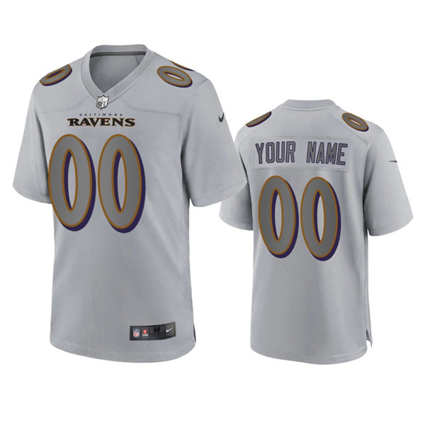 Mens Youth Baltimore Ravens Custom Gray Atmosphere Fashion Game Jersey