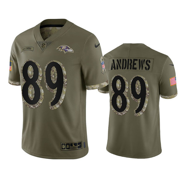 Mens Baltimore Ravens #89 Mark Andrews Olive 2022 Salute To Service Jersey