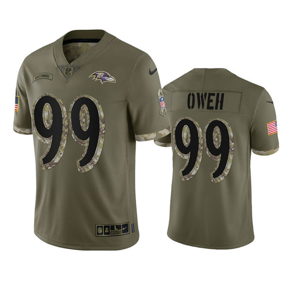 Mens Baltimore Ravens #99 Jayson Oweh Olive 2022 Salute To Service Jersey