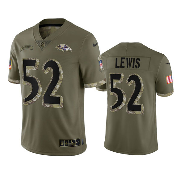 Mens Baltimore Ravens #52 Ray Lewis Olive 2022 Salute To Service Jersey