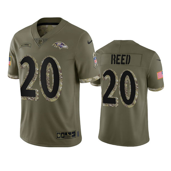 Mens Baltimore Ravens #20 Ed Reed Olive 2022 Salute To Service Jersey
