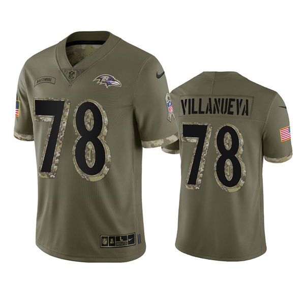 Mens Baltimore Ravens #78 Alejandro Villanueva Olive 2022 Salute To Service Jersey