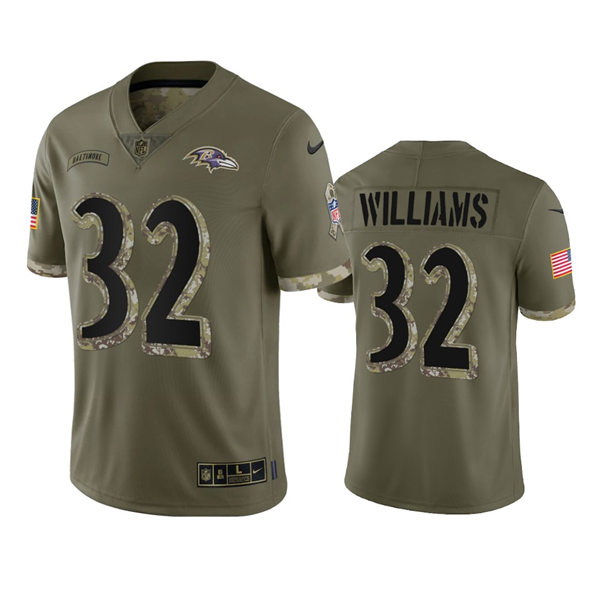 Mens Baltimore Ravens #32 Marcus Williams Olive 2022 Salute To Service Jersey