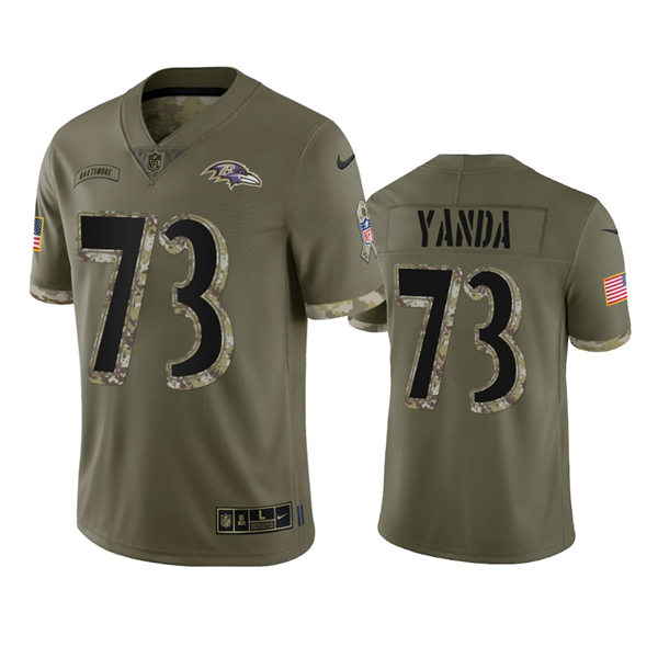 Mens Baltimore Ravens #73 Marshal Yanda Olive 2022 Salute To Service Jersey