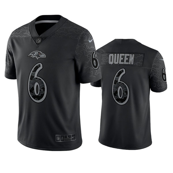 Mens Baltimore Ravens #6 Patrick Queen Black Reflective Limited Jersey