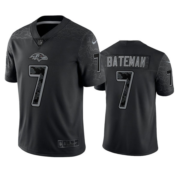 Mens Baltimore Ravens #7 Rashod Bateman Black Reflective Limited Jersey