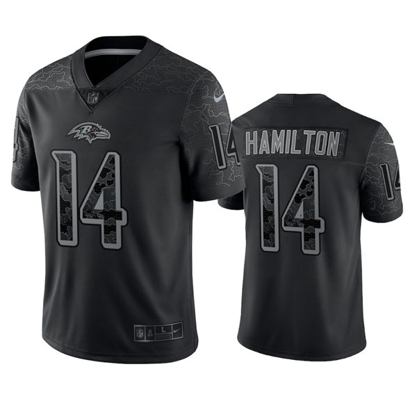 Mens Baltimore Ravens #14 Kyle Hamilton Black Reflective Limited Jersey
