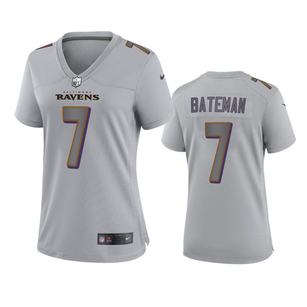 Women's Baltimore Ravens #7 Rashod Bateman Gray Atmosphere Fashion Game Jersey