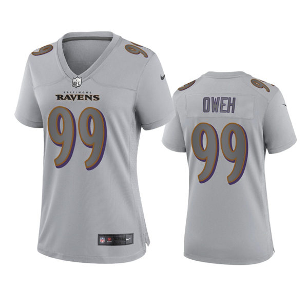 Women's Baltimore Ravens #99 Jayson Oweh Gray Atmosphere Fashion Game Jersey