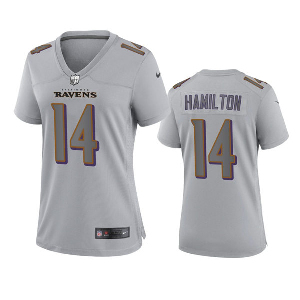 Women's Baltimore Ravens #14 Kyle Hamilton Gray Atmosphere Fashion Game Jersey
